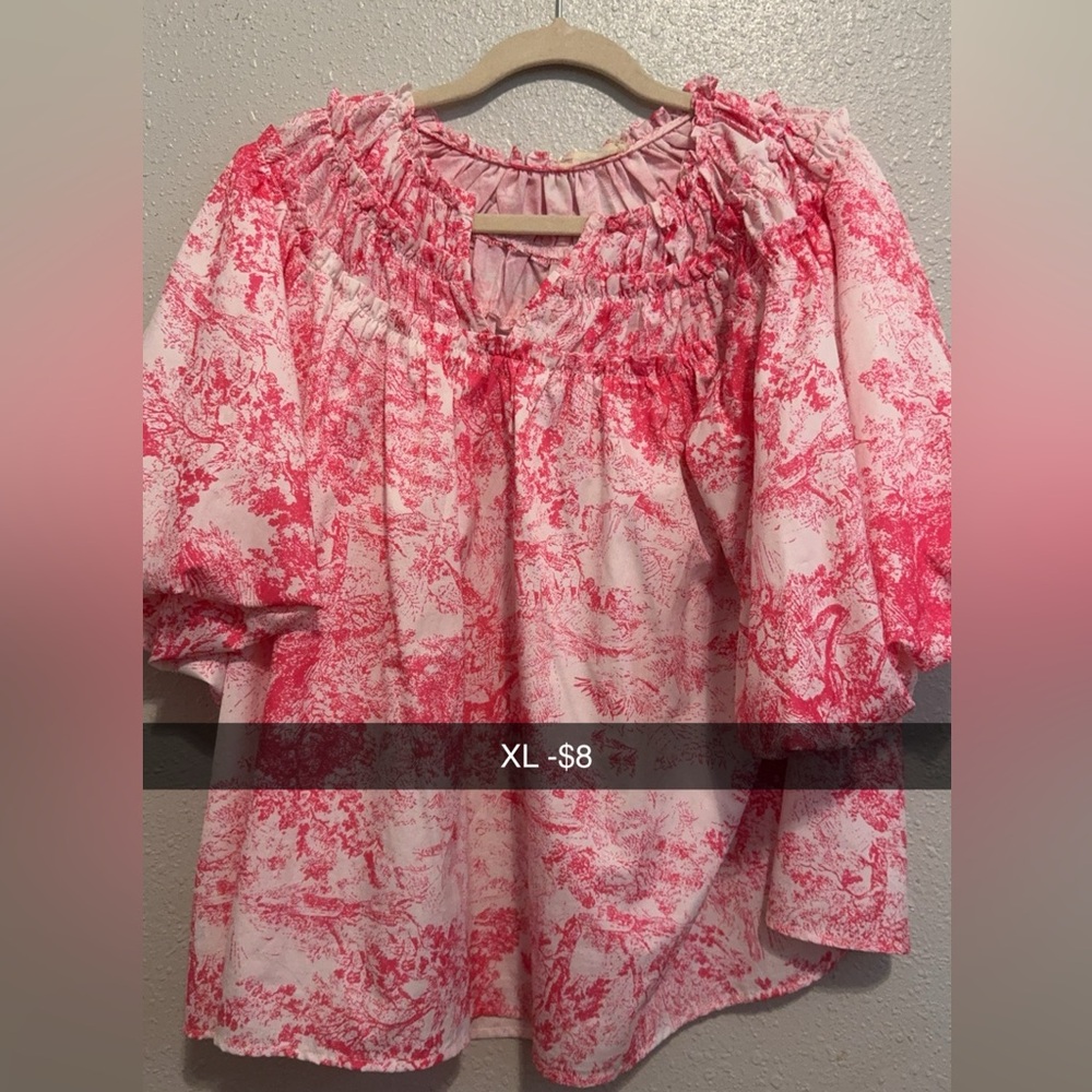 Pink Toile Pattern Top